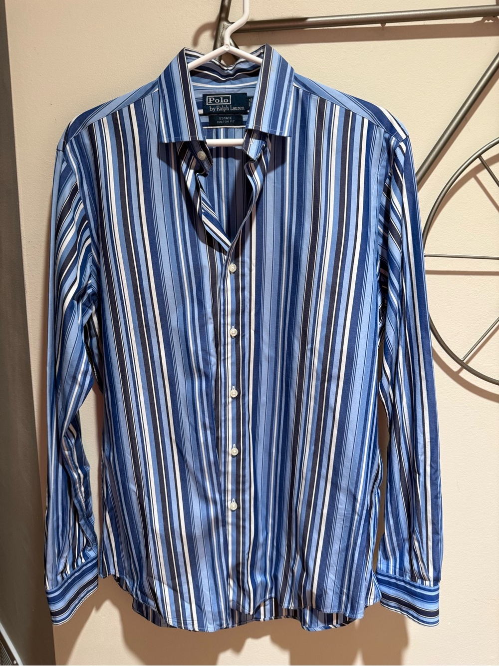 Polo by Ralph Lauren Men's Blue Multi-Stripe Dress Shirt Size M 100% Cotton